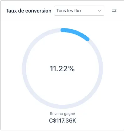 Taux de conversion du site à 11,22 % et 117,36 K$ de revenu gagné