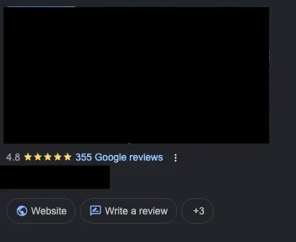Fiche Google de l'entreprise affichant une note de 4,8 étoiles sur 355 avis Google